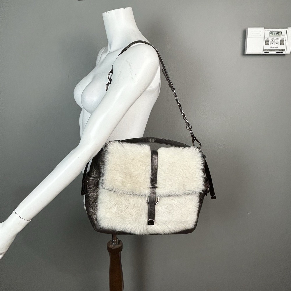 COACH Ltd Ed PINNACLE LEATHER FUR EVA TOP HANDLE TOTE BAG PURSE SATCHEL 18662